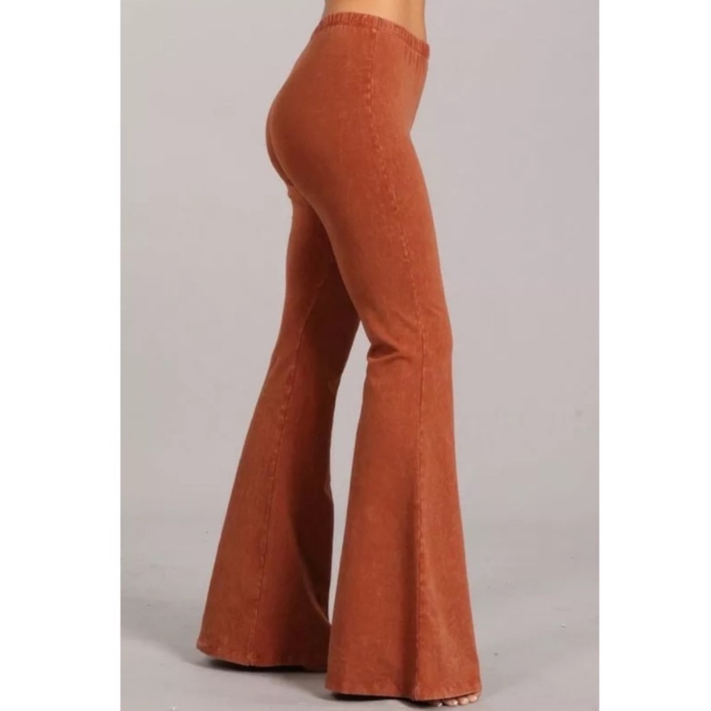 Sugar Almond Boho Mineral Wash Flare Stretch Pants - Picture 3 of 6